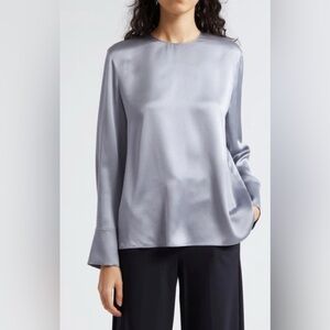 Vince long cuff silk blouse in Piero Blue